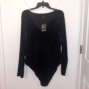 Forever 21 black velour/velvet long-sleeve bodysuit